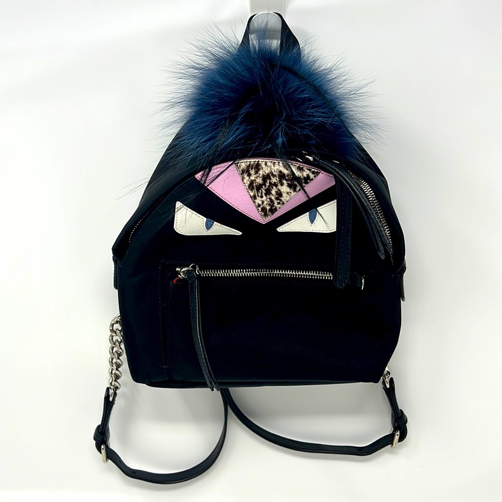 Fendi Fur-trimmed Monster Eyes Mini Backpack